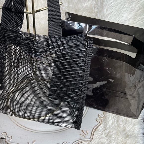 🥳 2pc mini vinyl tote bag with mesh liner black nwt - Picture 10 of 11